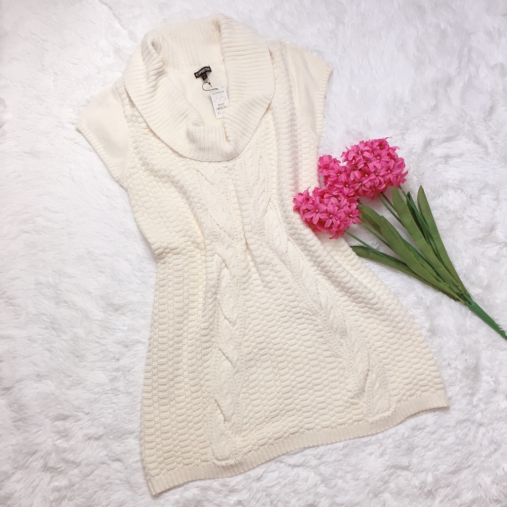 New! EXPRESS Cream Cowl Cable Knit Sweater Dress